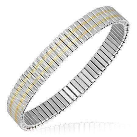 Feshionn IOBI bracelets Two Tone Gold Lined Thin 18K Gold Plated Stainless Steel Stretch Link Bracelet