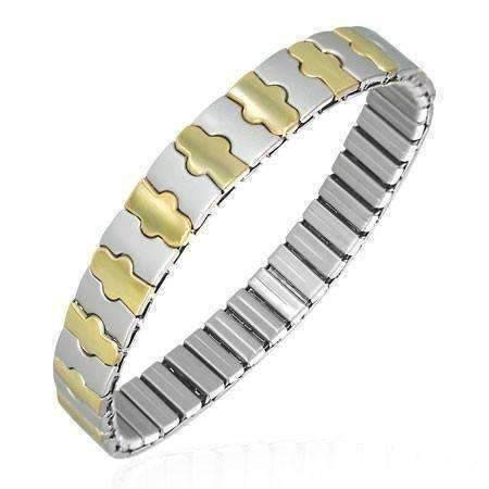 Feshionn IOBI bracelets Two Tone Harmony Thin Two Tone 18K Gold Plated Stainless Steel Stretch Link Bracelet