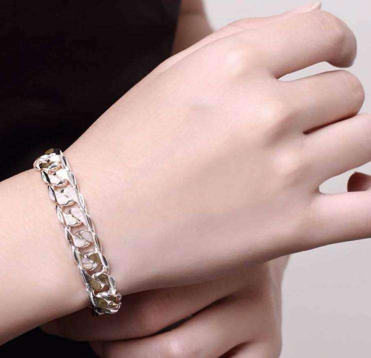 Feshionn IOBI bracelets Two-Tone Open Curb Link Sterling Silver Bracelet For Men Or Women