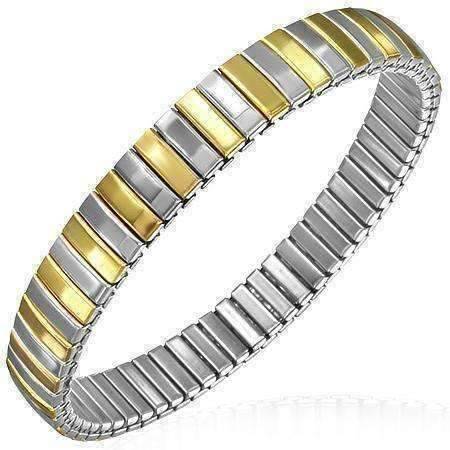 Feshionn IOBI bracelets Two Tone Simplicity Two Tone Bar Link 18K Gold Plated Stainless Steel Stretch Bracelet