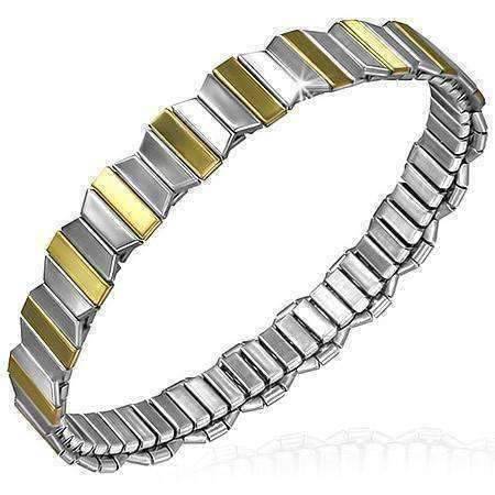 Feshionn IOBI bracelets Two Tone Symmetry Thin Two Tone 18K Gold Plated Stainless Steel Stretch Link Bracelet