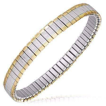 Feshionn IOBI bracelets Two Tone Textured Two Tone 18K Gold Plated Stainless Steel Stretch Link Bracelet