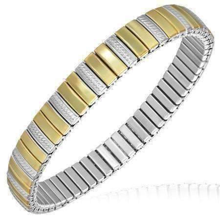 Feshionn IOBI bracelets Two Tone Thin Cable Design Two Tone 18K Gold Plated Stainless Steel Stretch Link Bracelet