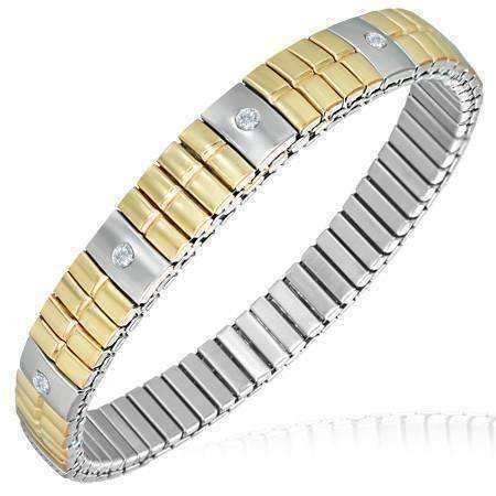 Feshionn IOBI bracelets Two Tone Thin Two-Tone Stainless Steel & 18K Gold Stretch Link Bracelet with CZ Accents