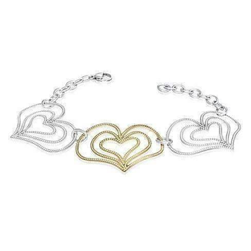 Feshionn IOBI bracelets Two Tone Triple Heart Bracelet With Two Tone 18k Gold Abstract Texture Design