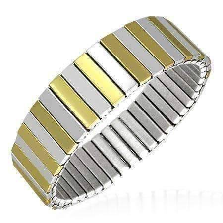 Feshionn IOBI bracelets Two Tone Wide Two Tone Bar Link 18K Gold Plated Stainless Steel Stretch Bracelet