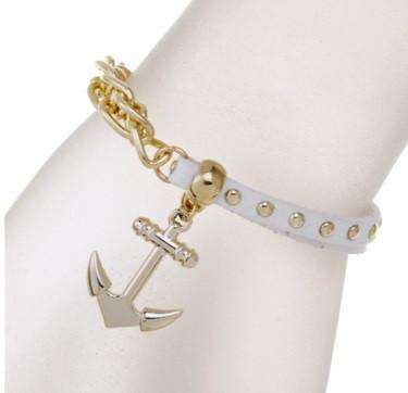 Feshionn IOBI bracelets White Anchor Gold Chain and White Suede Studded Bracelet