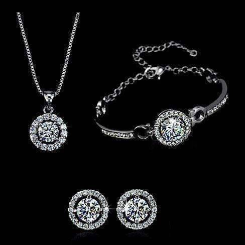 Feshionn IOBI bracelets White Gold Bracelet Angel's Halo Jewelry Choice of Set or Single - Earrings Necklace or Bracelet in White or Rose Gold Plated