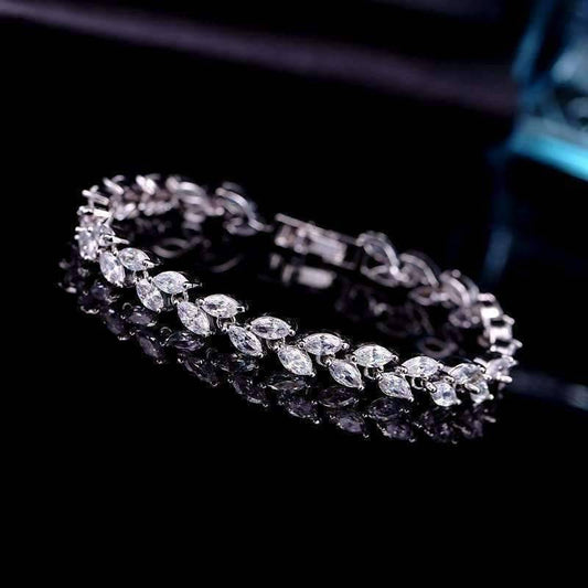 Feshionn IOBI bracelets White Gold Marquise Leaf Swiss CZ Diamonds Tennis Bracelet