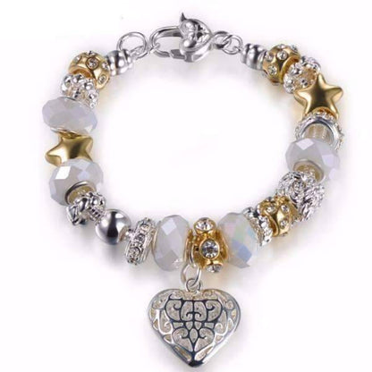 Feshionn IOBI bracelets white ON SALE - Pearl White Glass Beads With Heart Charm Bracelet