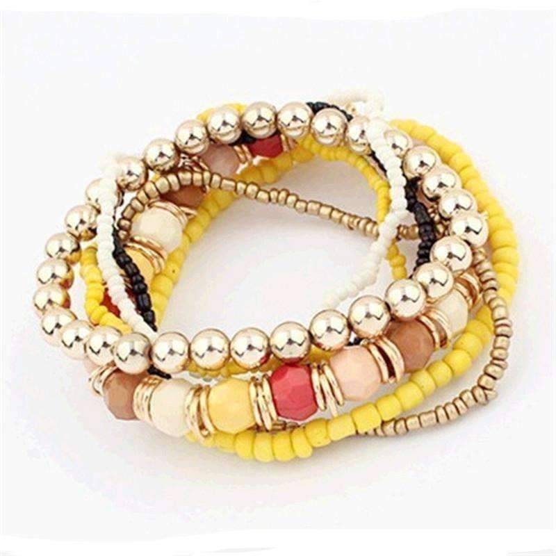 Feshionn IOBI bracelets Yellow Bohemian Beads Multi Layered Bracelet