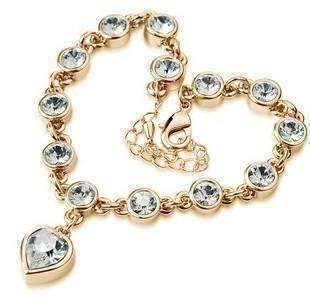 Feshionn IOBI bracelets Yellow Gold Linked Forever Crystal Heart Charm Bracelet - Choose Your Color