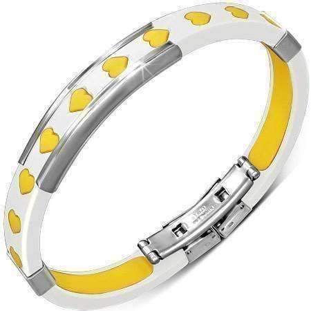 Feshionn IOBI bracelets Yellow Yellow Hearts White Silicone Bracelet With Stainless Steel