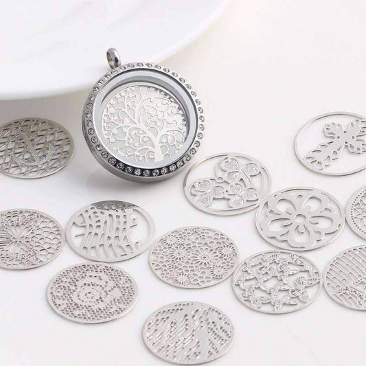 Feshionn IOBI Charms Cross Round Cut Out Plate for Round Charm Locket Necklaces ~Choose Your Theme!