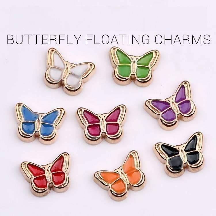 Feshionn IOBI Charms White Colorful Enamel Butterfly Free Floating Charm for Charm Locket Necklaces ~ Choose Your Color
