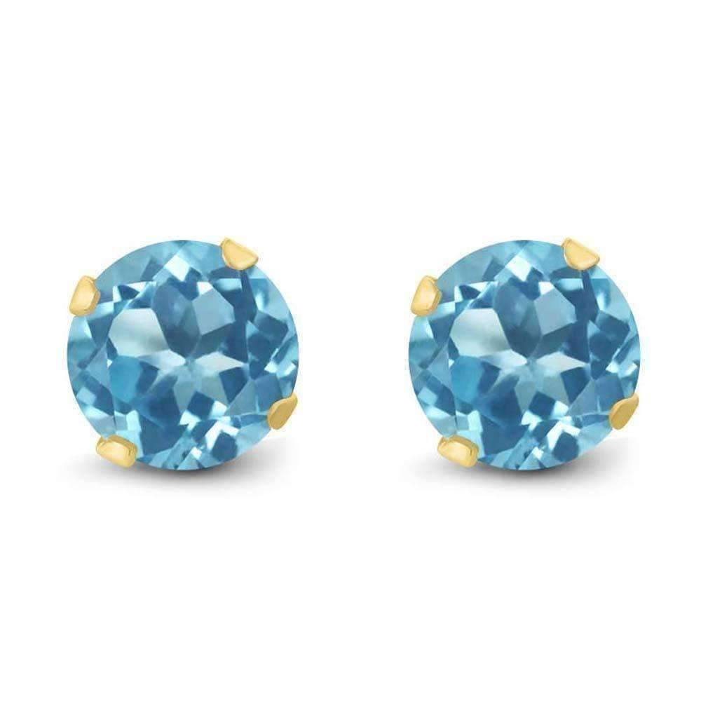 Feshionn IOBI Earrings 1.20CTW Genuine Natural Blue Topaz IOBI Precious Gems Stud Earrings