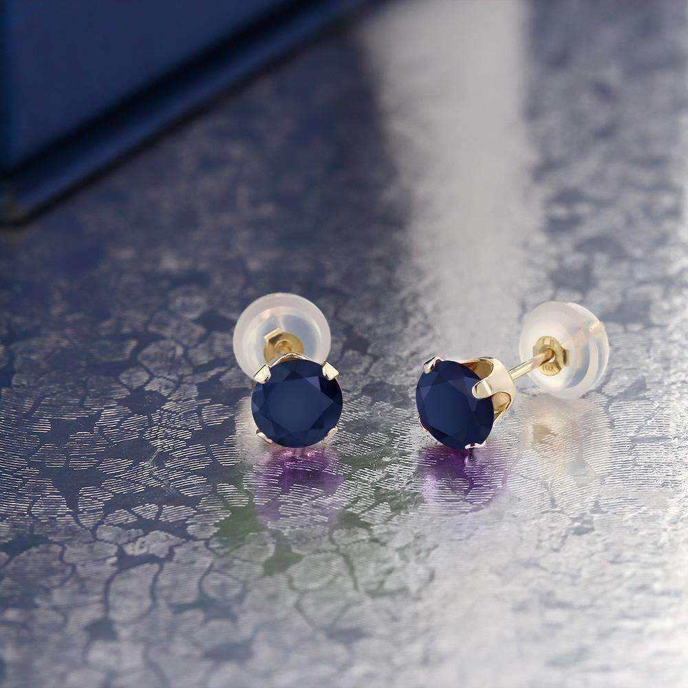 Feshionn IOBI Earrings 1.20CTW Genuine Sapphire IOBI Precious Gems Stud Earrings