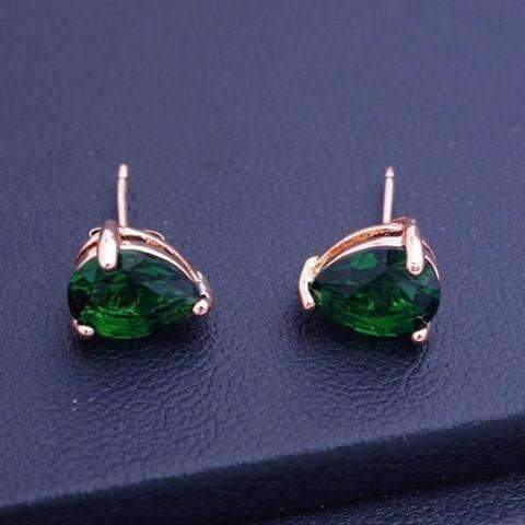 Feshionn IOBI Earrings 18K Rose Gold Emerald Green Pear Cut Zirconia 1.3CT Solitaire Stud Earrings