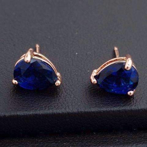 Feshionn IOBI Earrings 18K Rose Gold Sapphire Blue Pear Cut Zirconia 1.3CT Solitaire Stud Earrings