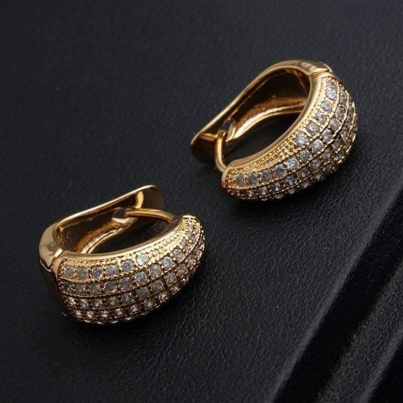 Feshionn IOBI Earrings 18K Yellow Gold Plating CZ Encrusted Creole Hoop Earrings in 18K White or Yellow Gold