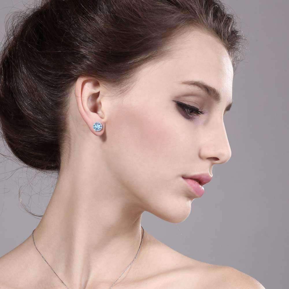 Feshionn IOBI Earrings 2.39CTW Genuine Sky Blue Topaz IOBI Precious Gems Stud Earrings