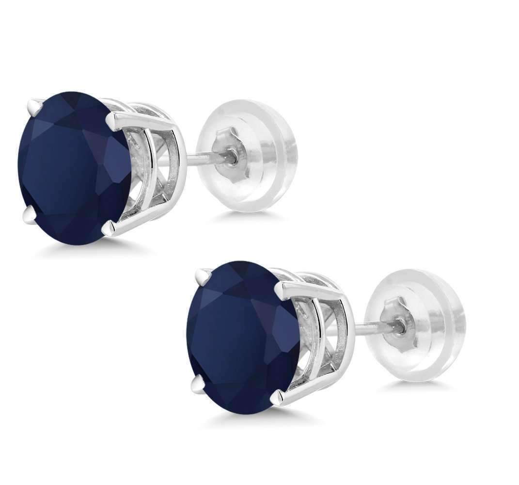 Feshionn IOBI Earrings 2CTW Genuine Sapphire 14K White Gold IOBI Precious Gems Stud Earrings