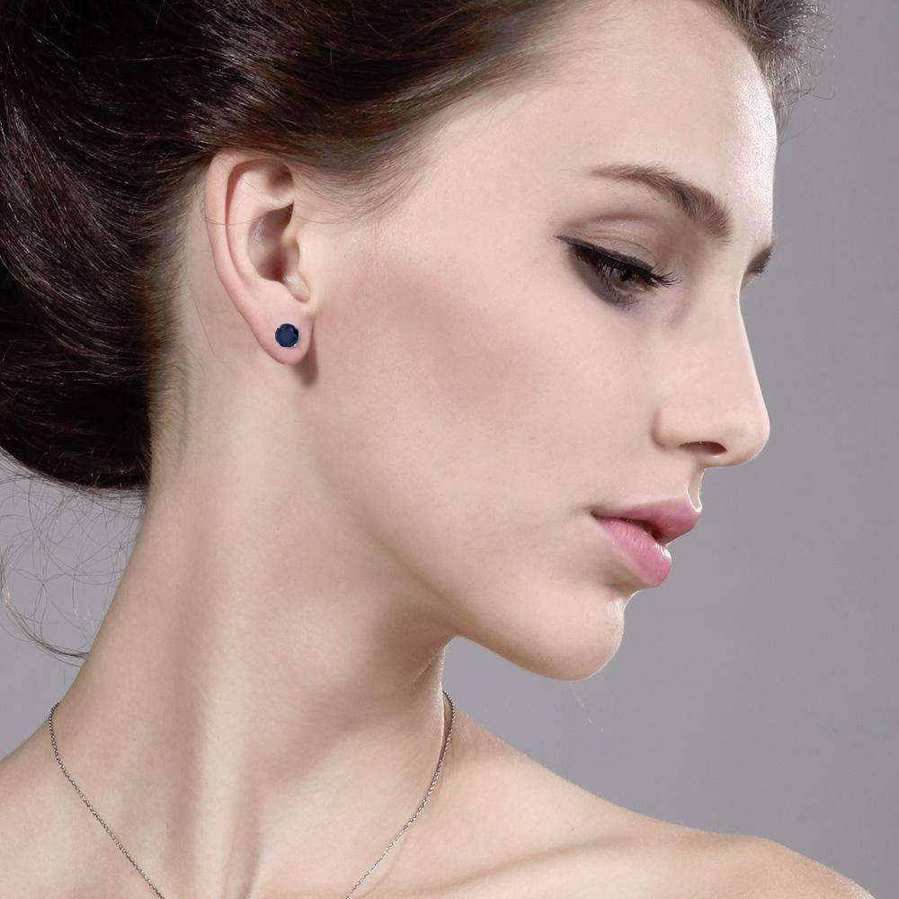Feshionn IOBI Earrings 2CTW Genuine Sapphire 14K White Gold IOBI Precious Gems Stud Earrings