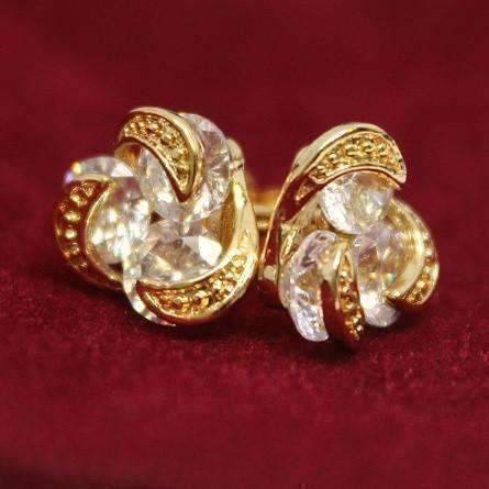 Feshionn IOBI Earrings 3 Crystal 18k Gold Spiral Love Knot Earrings
