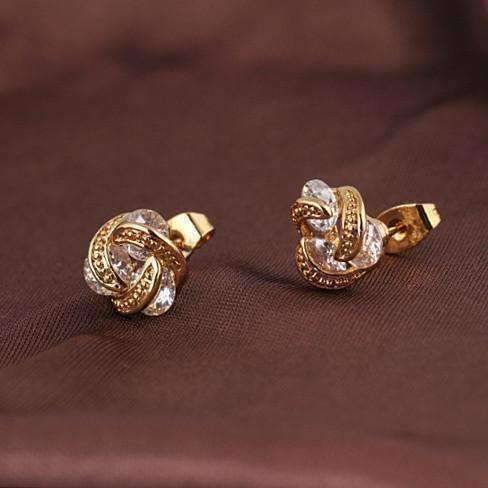 Feshionn IOBI Earrings 3 Crystal 18k Gold Spiral Love Knot Earrings