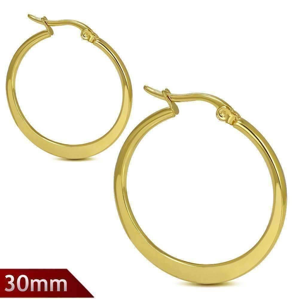 Feshionn IOBI Earrings 30mm Highly Polished Gold Plated Stainless Steel Hoop Earrings Available in Two Sizes