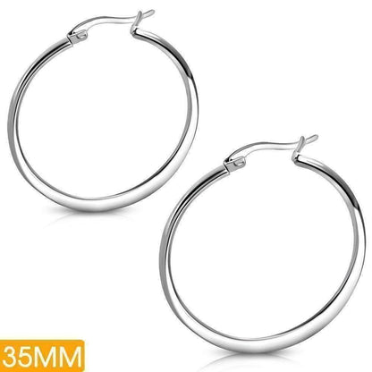 Feshionn IOBI Earrings 35mm Highly Polished Stainless Steel Classic Hoop Earrings Available in Two Sizes
