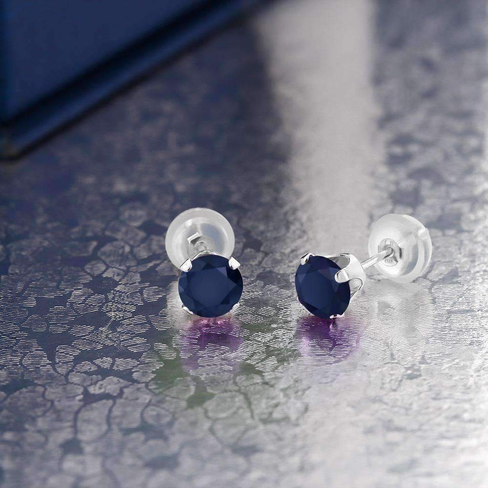 Feshionn IOBI Earrings .72CTW Genuine Sapphire IOBI Precious Gems Stud Earrings