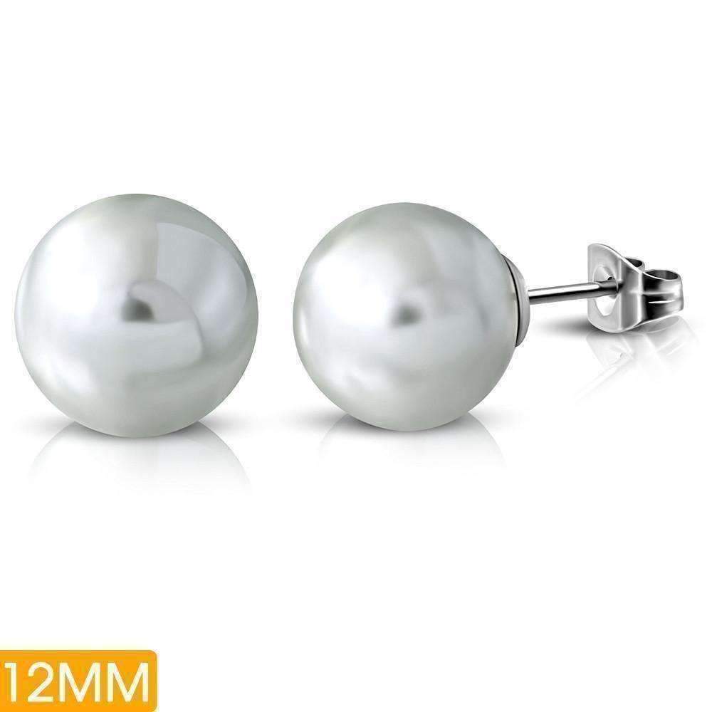 Feshionn IOBI Earrings 7mm Silver Pearl Bead Solitaire Stud Earrings on Stainless Steel - 3 Sizes to Choose