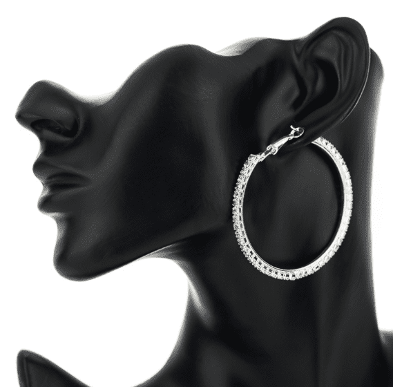 Feshionn IOBI Earrings 8cm / Celebrity Silver Bling It On Oversize Crystal Hoop Earrings
