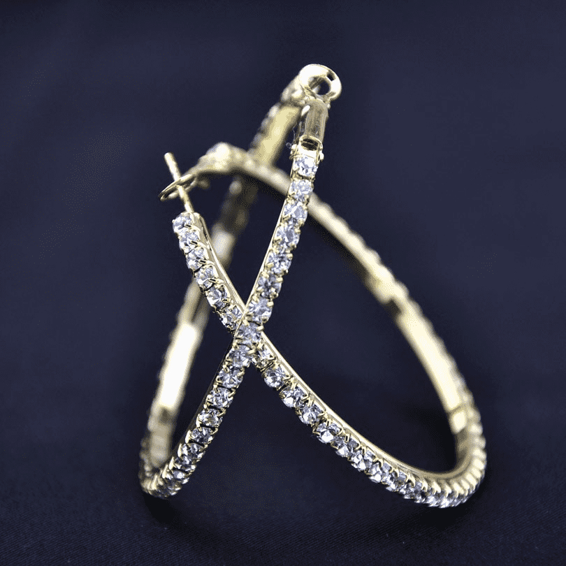 Feshionn IOBI Earrings 8cm / Glowing Gold Bling It On Oversize Crystal Hoop Earrings