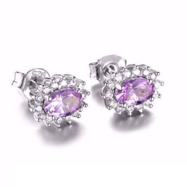 Feshionn IOBI Earrings Alexandrite Sapphire Oval Cut 1CT IOBI Precious Gems Halo Earrings