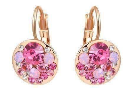 Feshionn IOBI Earrings All Pink Party Confetti Austrian Crystal Rose Gold Plated Leverback Earrings