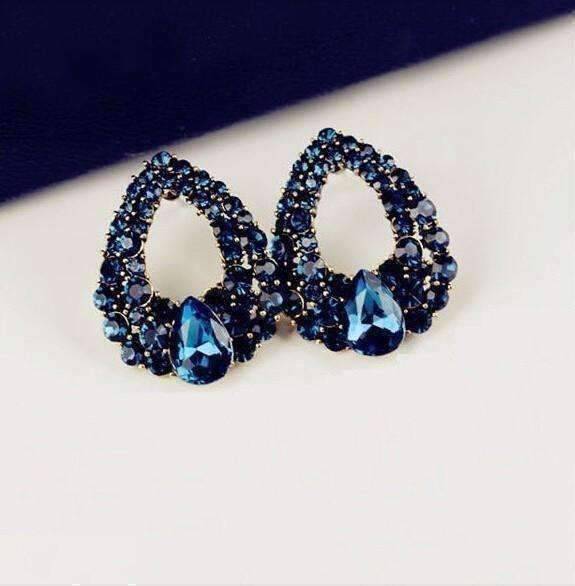 Feshionn IOBI Earrings Alluring Sapphire Blue Austrian Crystal Cocktail Earrings