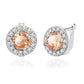 Feshionn IOBI Earrings Amber ON SALE - Round Cut Halo Earrings in Five Elegant Colors