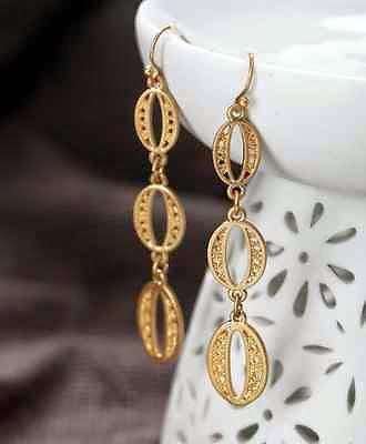 Feshionn IOBI Earrings Antique Gold Antiqued Gold Oval Coin Link Dangling Earrings