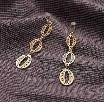 Feshionn IOBI Earrings Antiqued Gold Oval Coin Link Dangling Earrings