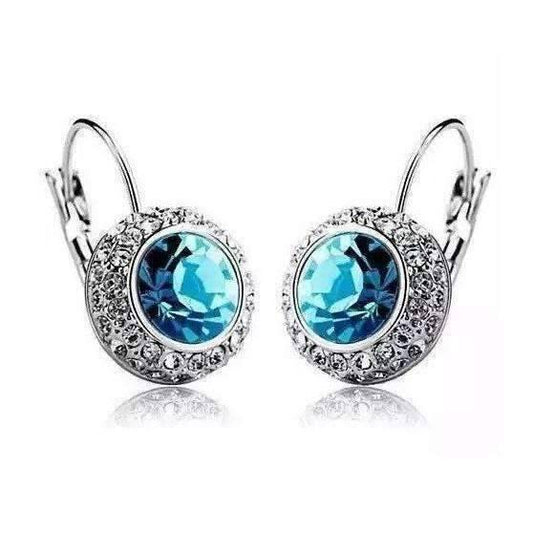 Feshionn IOBI Earrings Aqua Aqua Blue on White Gold Bezel Set IOBI Crystals earrings