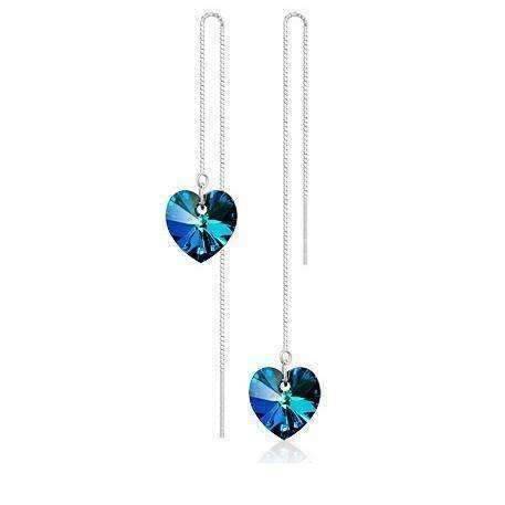 Feshionn IOBI Earrings Aqua ON SALE - Aqua Blue Austrian Crystal Heart Silver Thread Earrings