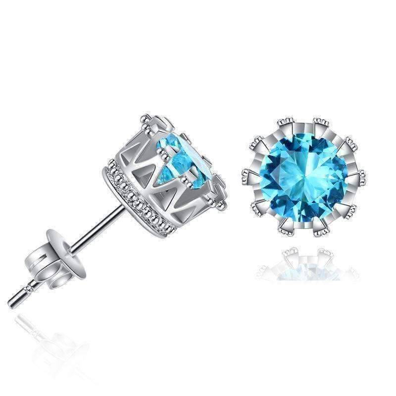 Feshionn IOBI Earrings Aqua / Standard Majestic Crown IOBI Crystal Silver Stud Earrings in Three Colors