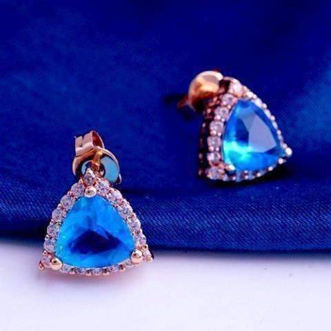 Feshionn IOBI Earrings Aqua Trillion Halo Zirconia Stud Earrings in 18K Rose Gold Plating