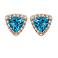 Feshionn IOBI Earrings Aqua Trillion Halo Zirconia Stud Earrings in 18K Rose Gold Plating