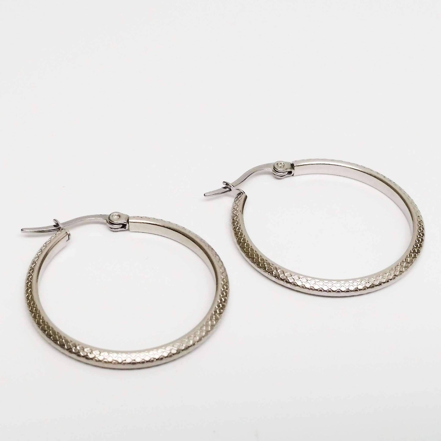 Feshionn IOBI Earrings Art Nouveau Etched Stainless Steel Hoop Earrings