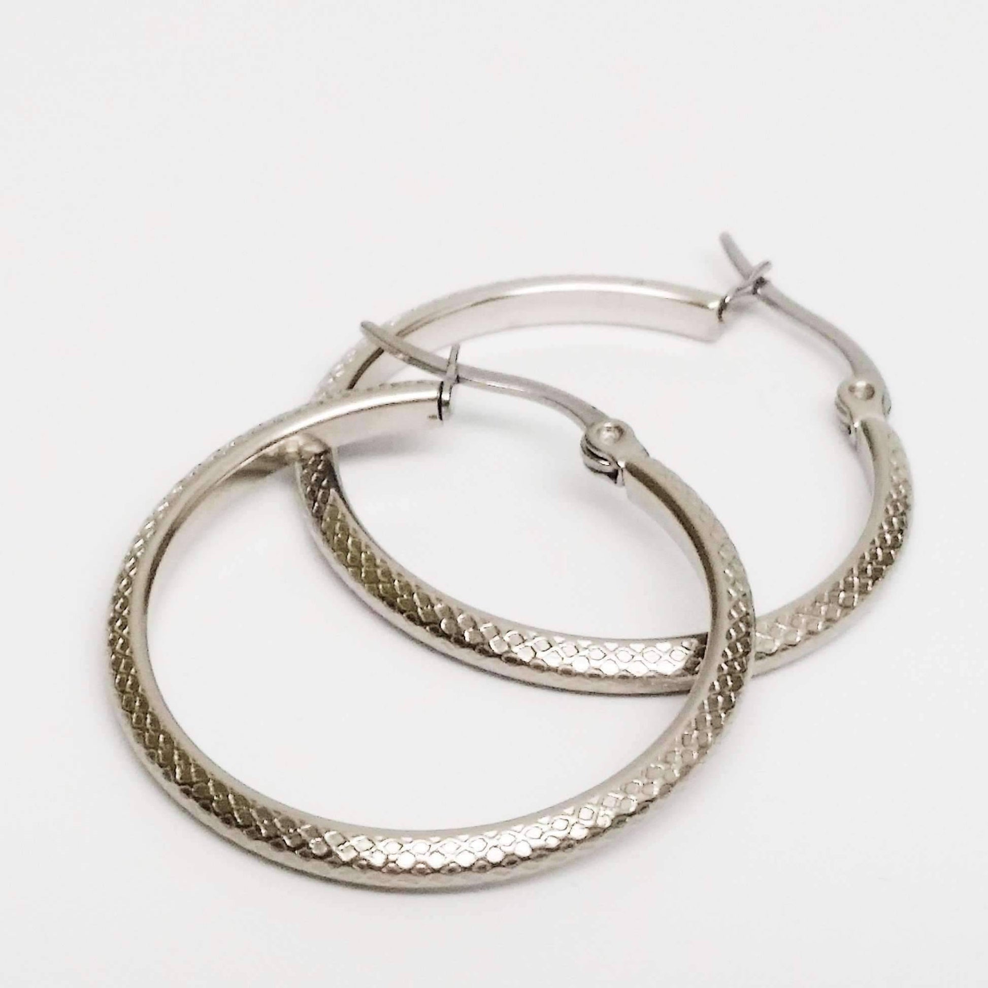 Feshionn IOBI Earrings Art Nouveau Etched Stainless Steel Hoop Earrings