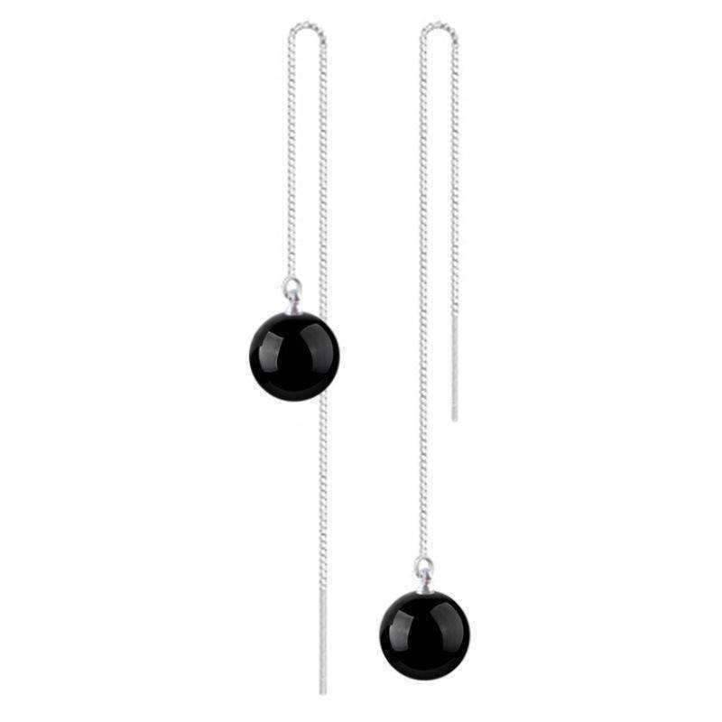 Feshionn IOBI Earrings Black Agate Intense Black Agate Gemstone Bead Thread Earrings