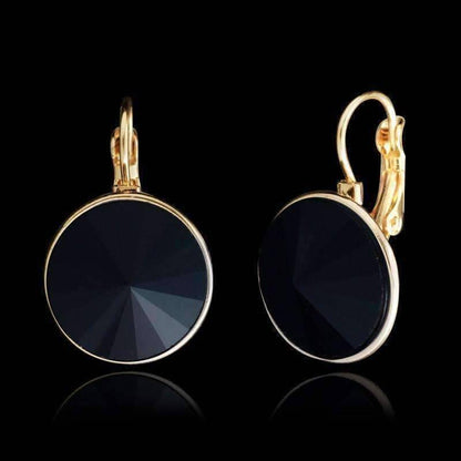 Feshionn IOBI Earrings black Obsidian Black Dome Austrian Crystal Leverback Earrings
